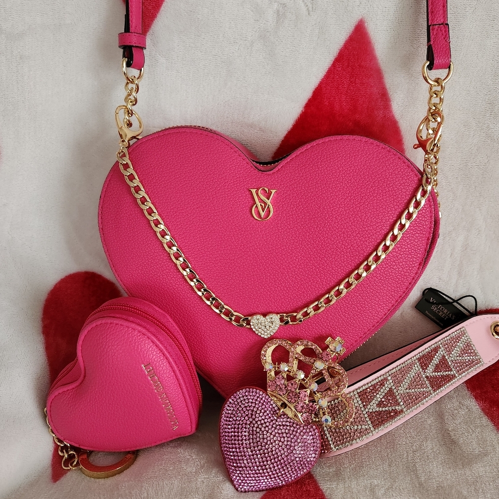 VICTORIA'S SECRET Heart-Shaped Handbag, Coin Purse and Wristlet Strap